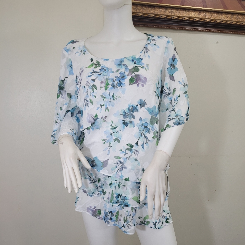 Alex Evenings Women's floral print ruffled chiffon blouse size 1X